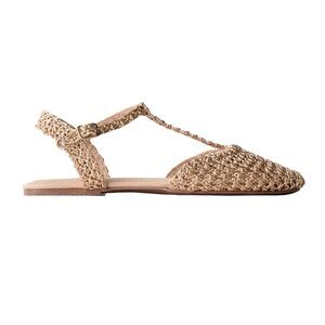 Zara Woven T-Strap Flat Sandal - Gold